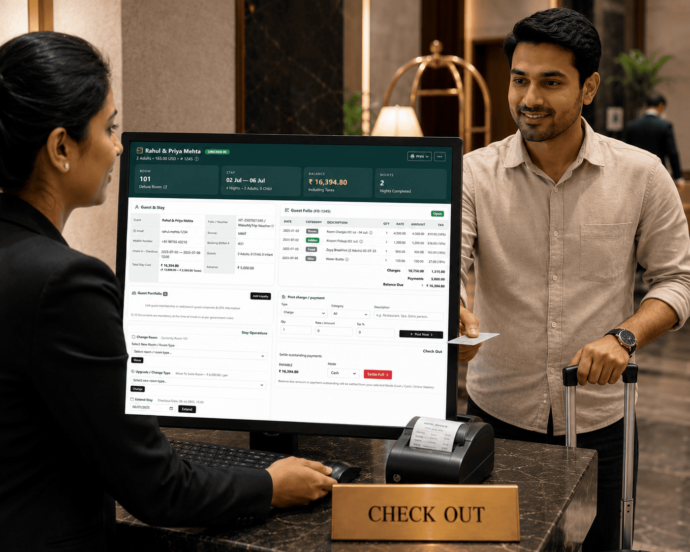 Resort checkout final bill and GST invoice dashboard