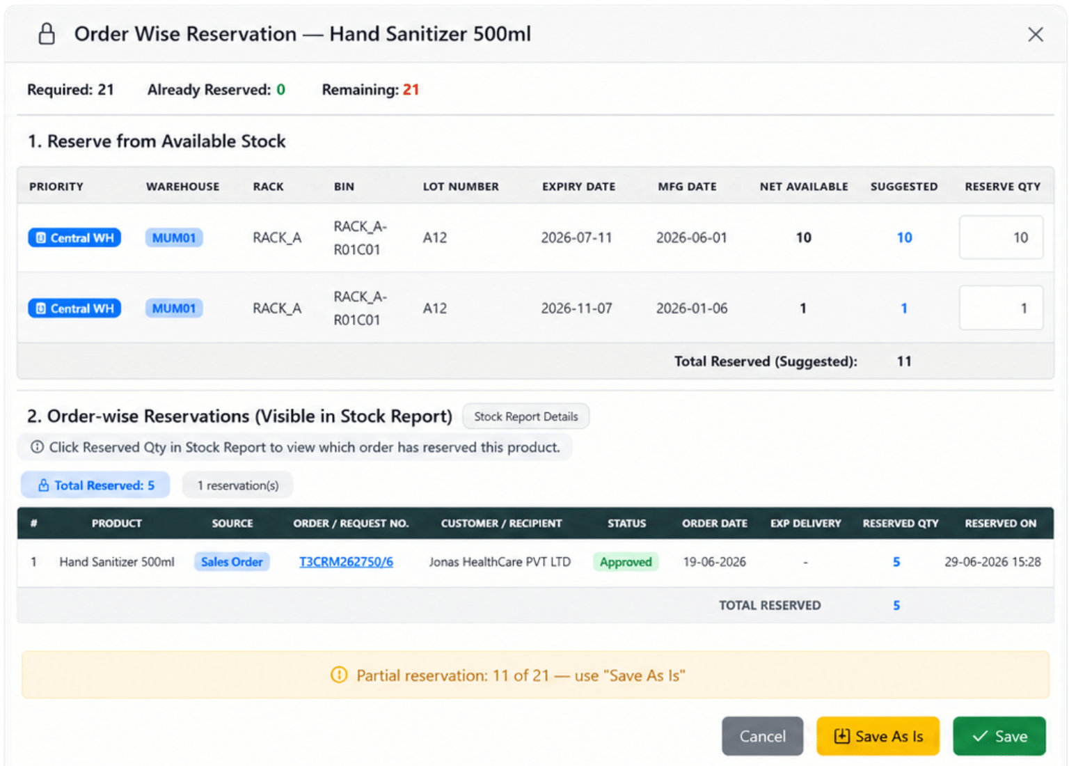Stock sync reservation and fulfilment control in D2C ERP